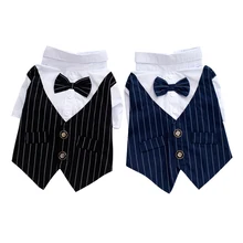 Small Dogs Pet Striped Gentleman Wedding Dress Dog Suits Puppy Groom Tuxedo Suit Pet Stylish Party Costume Clothing Poodle