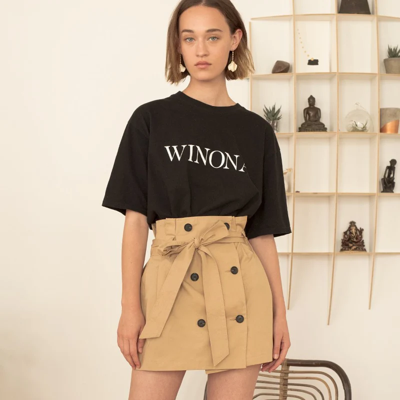 line De Slim Casual Corta Harajuku Streewear Cintura Nueva Lápiz 2019 Kaqi Falda Alta Sólido Verano Mujer qHptAO