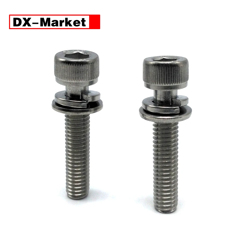 

M3 M4 M5 hexagon socket head cap bolt with washers ,304 stainless steel screw with double washer
