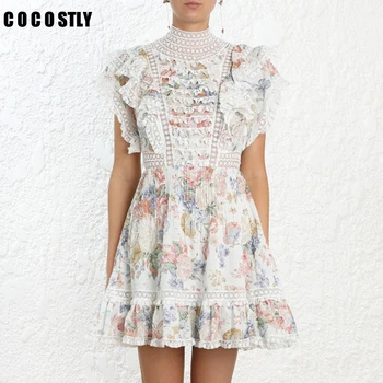 

high quality 2019 spring runway designer dress womens shorts sleeve floral print embroidery ruffles party dress vestidos