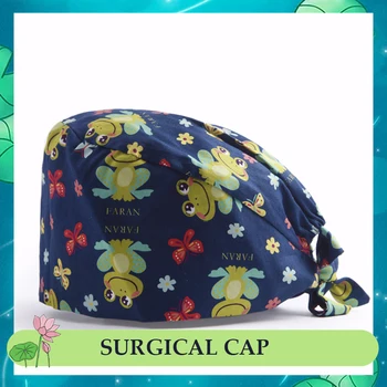 

Frog Medical Cap Veterinary Surgical Caps Nurse Scrub Accessories Women Men 100% Cotton with Sweatband Chemo Ground Tieback Hats