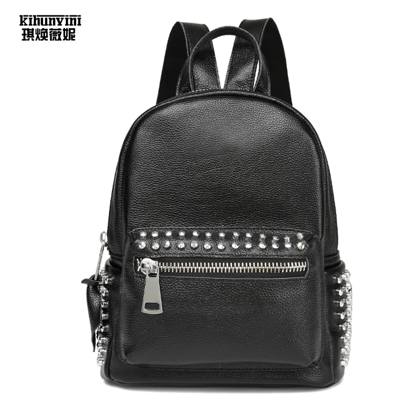 Rivets Cool Leather Backpack Women's Back Pack Hot Fashion Double Shoulder Bags High End Luxury Bagpack Mochilas | Багаж и сумки