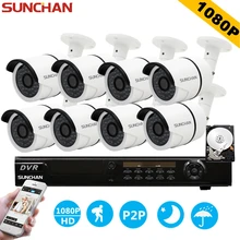 SUNCHAN HD 2MP Video Surveillance CCTV System 8CH Full HD 1080P HD AHD DVR Kit 8*1080P SONY Outdoor Security Camera System w/HDD