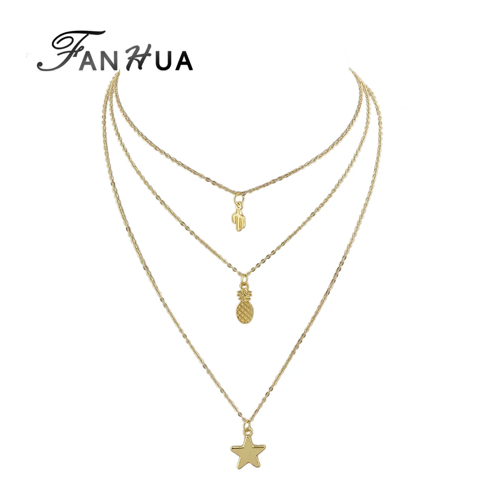 Fanhua BOHO Ювелирных изделий Цвет нескольких слоев цепи С КАКТУСОМ ананас Star