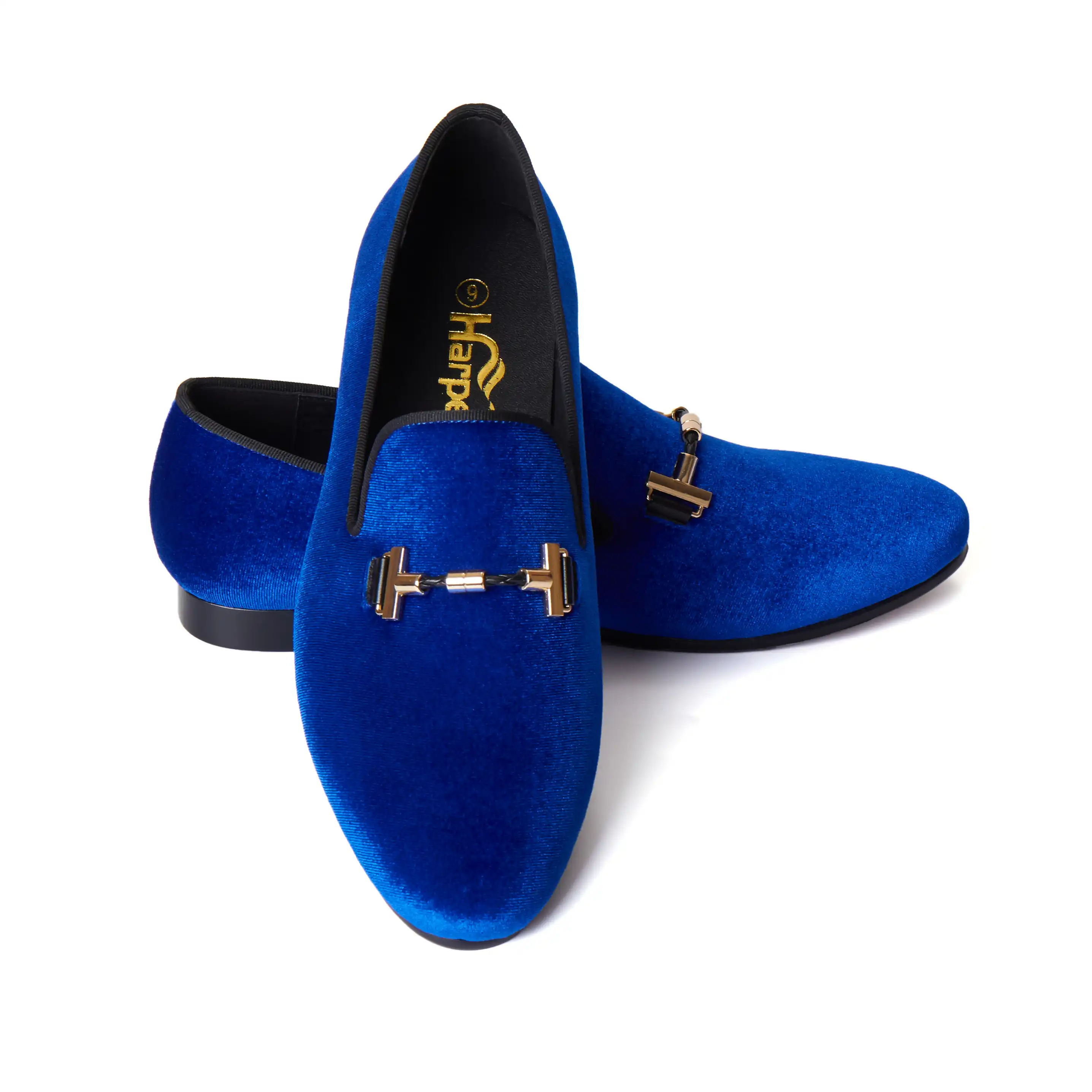 Harpelunde Men Velvet Loafers Blue Wedding Dress Shoes Us Size 6