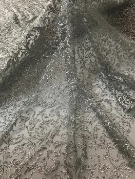

5 Yards/lot glitter style French Tulle Net fancy DiuDiu-71113 african glued glitter lace fabric in silver For party Dress