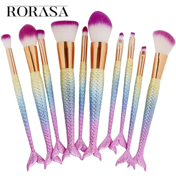

10 pcs Mermaid Makeup Brushes Set Foundation Blending Powder Eyeshadow Concealer Blush Fishtail Comestic Brushes Make Up Kits