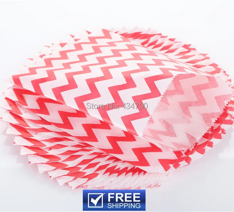 200pcs Custom Party Favor Bags Red Thin Chevron Zig Zag Christmas Paper