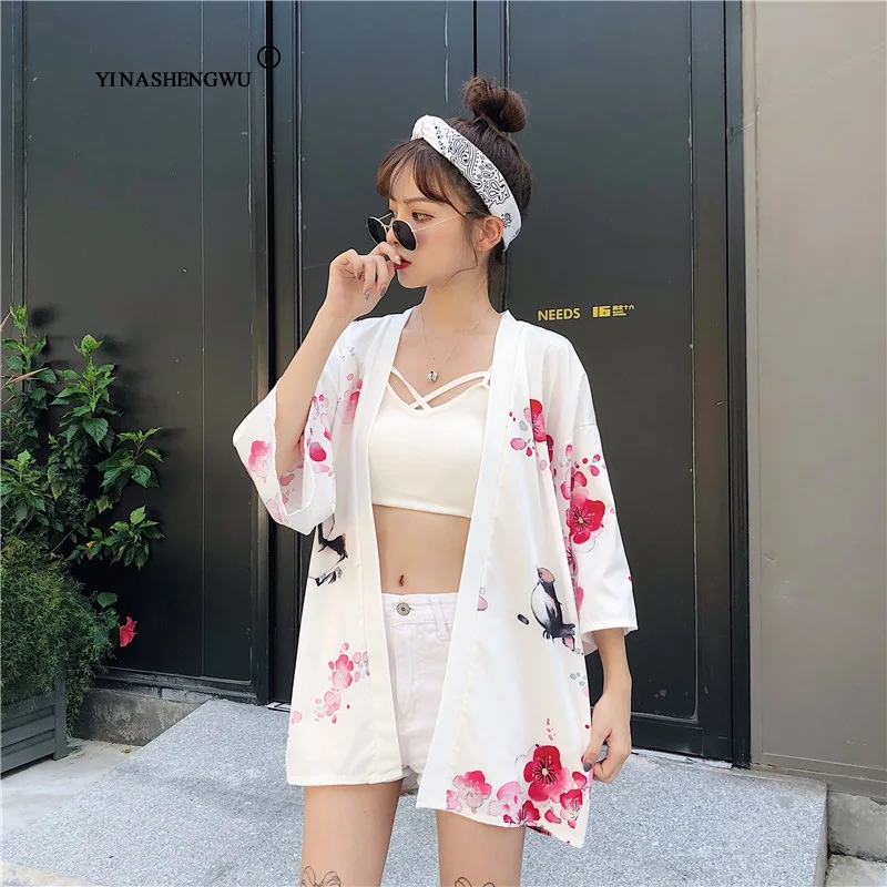 Women Harajuku Cardigan Japanese Kimono Asia Summer Digital Printed Shirt Tops Casual Woman Kimonos Kawaii Yukata Kimono Cosplay