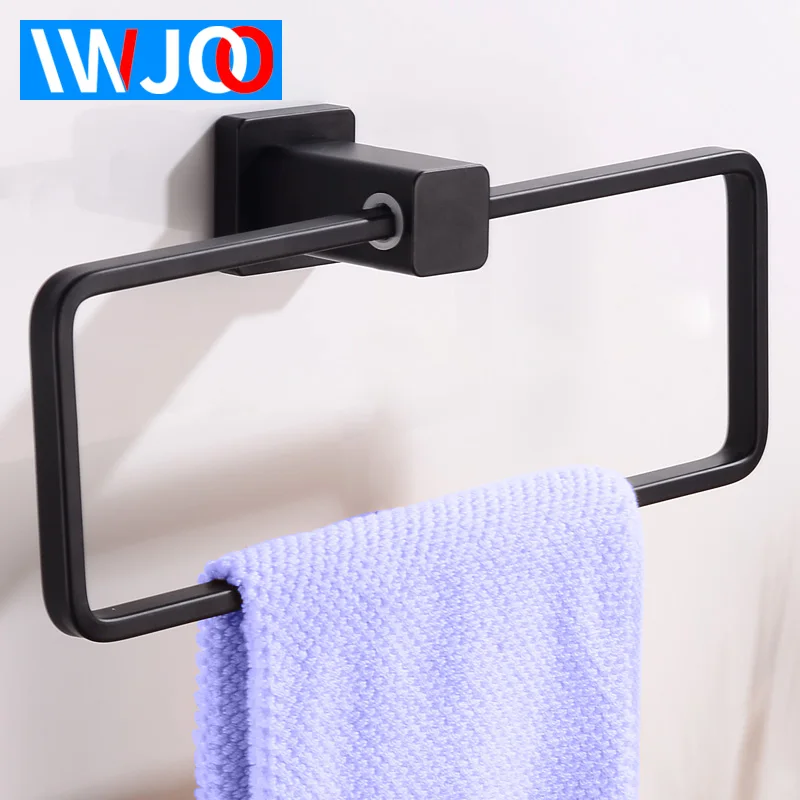 

Towel Ring Holder Black Wall Mounted Bathroom Towel Rack Square Aluminum Towel Bar Decorative Toilet Robe Rack Bath Accessories