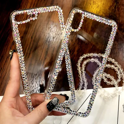 Кристаллы и Стразы ручной работы с бусинами драгоценными камнями Bling кожи чехол