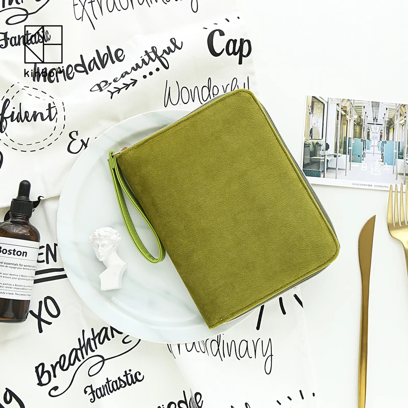 

Kinbor Matcha Color A6 Multifunction Hobonichi Style Velvet Notebook Fashion Zipper Wallet Planner Diary Book Travel Notepad