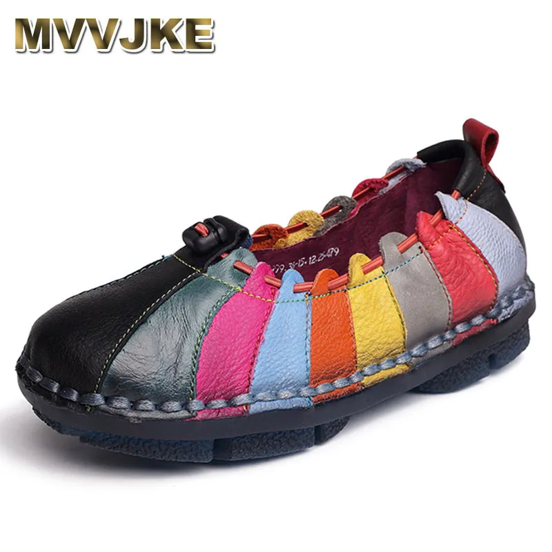 

MVVJKE Ballet Shoes Autumn Handmade Genuine Leather Casual Shoes Woman Flat Flexible Nurse Peas Loafer Flats Size 35-43