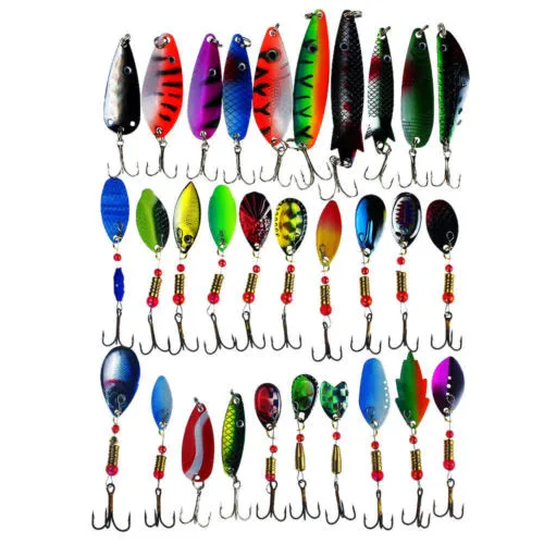 FREE SHIPPING Lot 30 Pcs Assorted Spoon Metal Fishing Lure Spinner Baits Spoon Crankbait Wobblers Jigging Rattle Lure