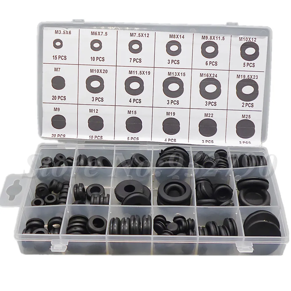 125pc Assorted Rubber Grommet set kit Blind Blanking Wiring Seal Rings Plugs 125pc Assorted Rubber Grommet set kit Blind Blanking Wiring Seal Rings Plugs