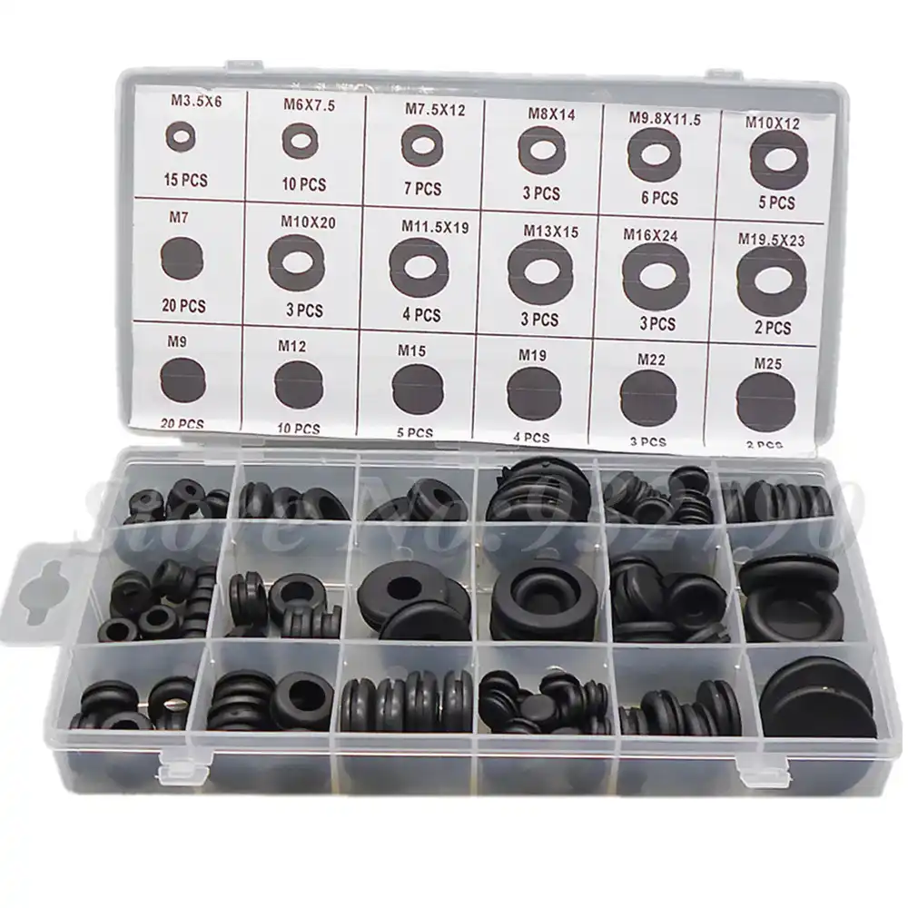 125pc Rubber Blanking Grommet Wiring Open Closed Blind Grommets Set in 18 Sizes