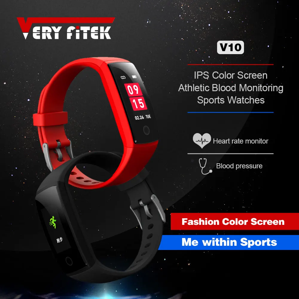 

VERYFiTEK V10 Smart Band Blood Pressure Watch Heart Rate Monitor Smart Bracelet Fitness Tracker Pedometer Wristband Color Screen