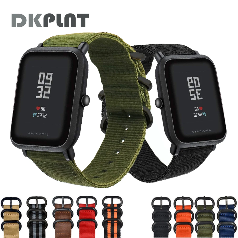 DKPLNT цветной нейлоновый ремешок для часов для Amazfit Bip для Xiaomi Huami Amazfit браслет Huami ремешок 20 мм