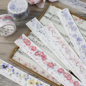 

1 Pcs Kawaii Washi Tapes DIY Japanese Paper Flower with Poetry Masking Tape Decorative Adhesive Tapes Scrapbooking Stickers