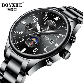 

BOYZHEN luminous Moon Phase Watch Men Stainless Steel Waterproof Automatic Mechanical Watches Male Calendar Montre Homme 2019