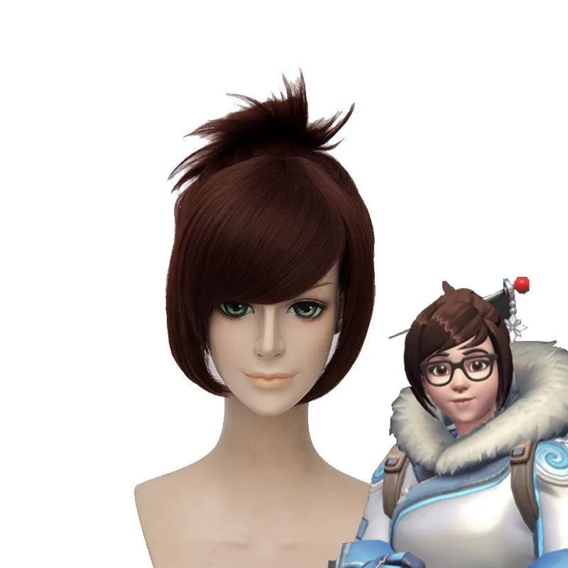 Free shipping Hot Game OW Mei Cosplay Wig Halloween Party Stage Play Red Brown Hair for women