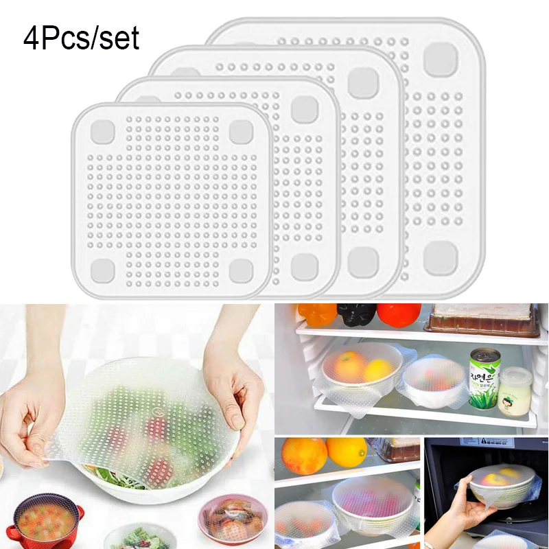 

4Pcs/set Stretchy Bowl Cover Silicone Suction Lid-bowl Cooking Pot lid Silicone Stretch Lid Dishware Kitchen Tool