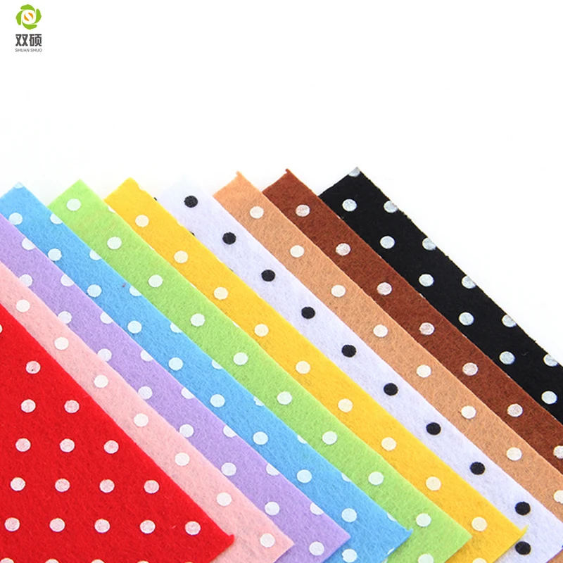 Print Polka Dot Polyester Felt Fabric 1mm Thickness 15x15cm 10Colors N-10S2 DIY Handmade Sewing Home Decor Material