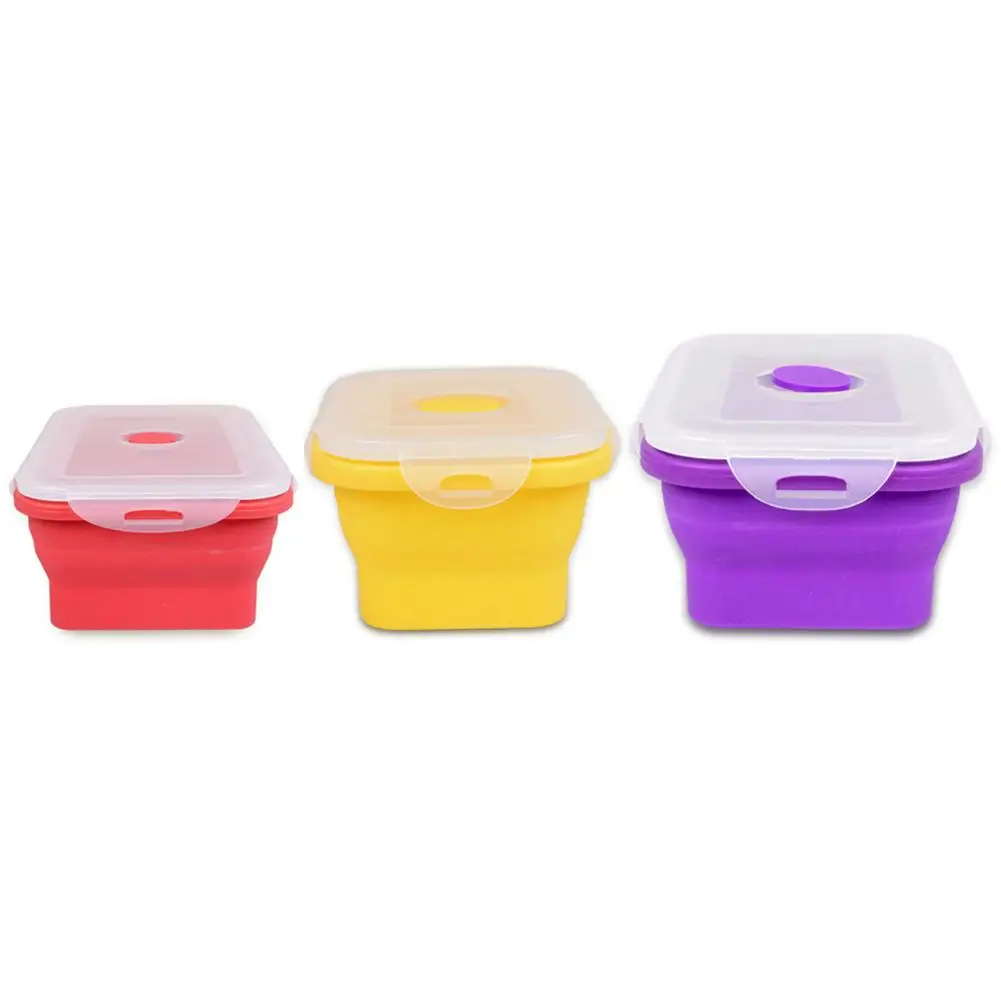3Pcs Collapsible Silicone Dinner Boxes Portable Food Storage Containers Household Kitchenware