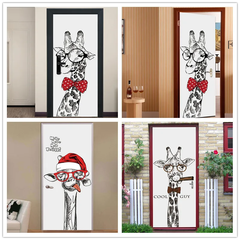 

2pcs 77*200cm Giraffe Cartoon with Glue Self Adhesive Wallpaper PVC 3D Wall Sticker Brick Waterproof Wall Paper For Door Sticker