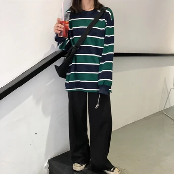 

Autumn T Shirt Women Clothing 2020 Korean Style Ulzzang Harajuku Striped loose Long Sleeve T-shirt Female All-match Tee Shirts