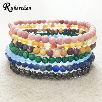 

Ruberthen 7 Chakra Natural Stone Bracelet Set 4 mm Rhodonite Malachite Bracelet Smoky Quart z Mini Gem Stone Bracelet