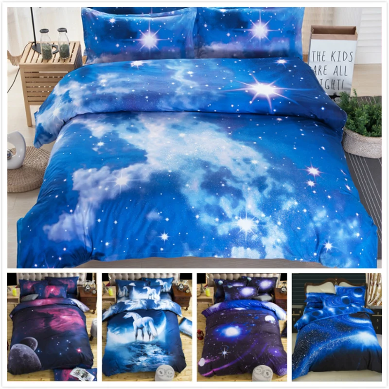 

3d Galaxy Bedding Set Duvet Cover Universe Outer Space Themed pillowcase duvet cover flat Sheet 2/3/4pcs queen Twin Single Size