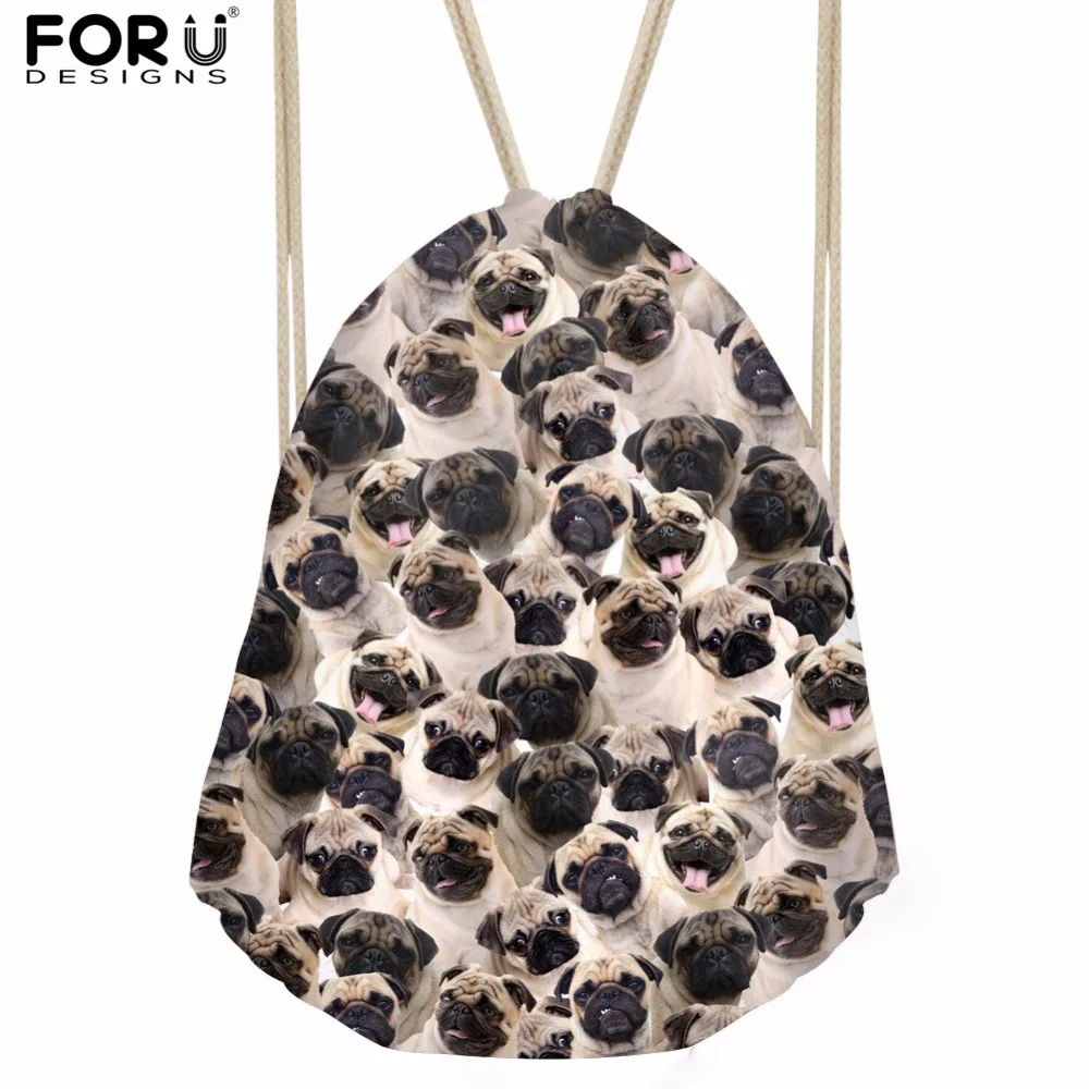

FORUDESIGNS Small Women&Men Drawstring Backpack Cute Animal Pug Dog Printed School Girls Boys Drawstring Bag Mochila Feminina