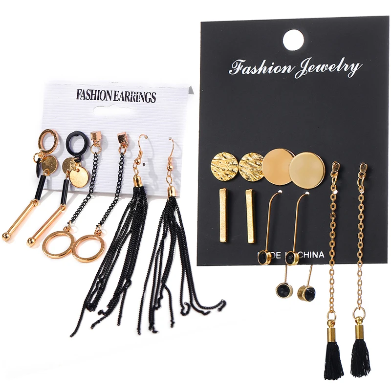 

5 Pair=1 Set Circle Boho Geometry Stud Earring Tassel Round Earrings Sets Gifts For Women Fashion Jewelry