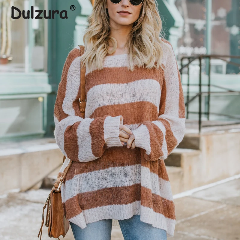

Ins Style Striped Sweaters Women 2018 Spring Autumn Knitted Tops Pullovers Loose Oversized Batwing Sleeve Jumpers Femme Knitwear