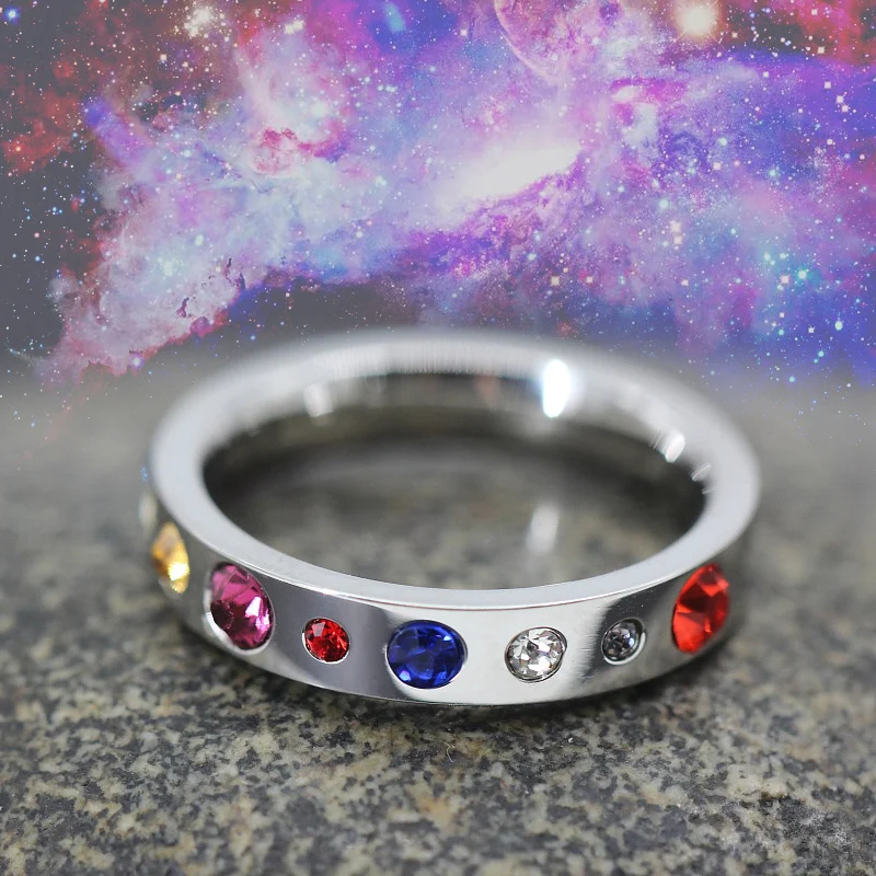 

Drop shipping Universe Galaxy the 10 Planets in the Solar System Guardian Star Czech crystal Titanium Steel ring Lovers ring
