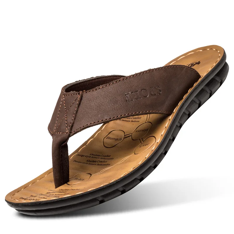 PADEGAO/летние мужские тапочки на плоской подошве; нескользящие разноцветные вьетнамки из натуральной кожи; лаконичная пляжная обувь для отдыха