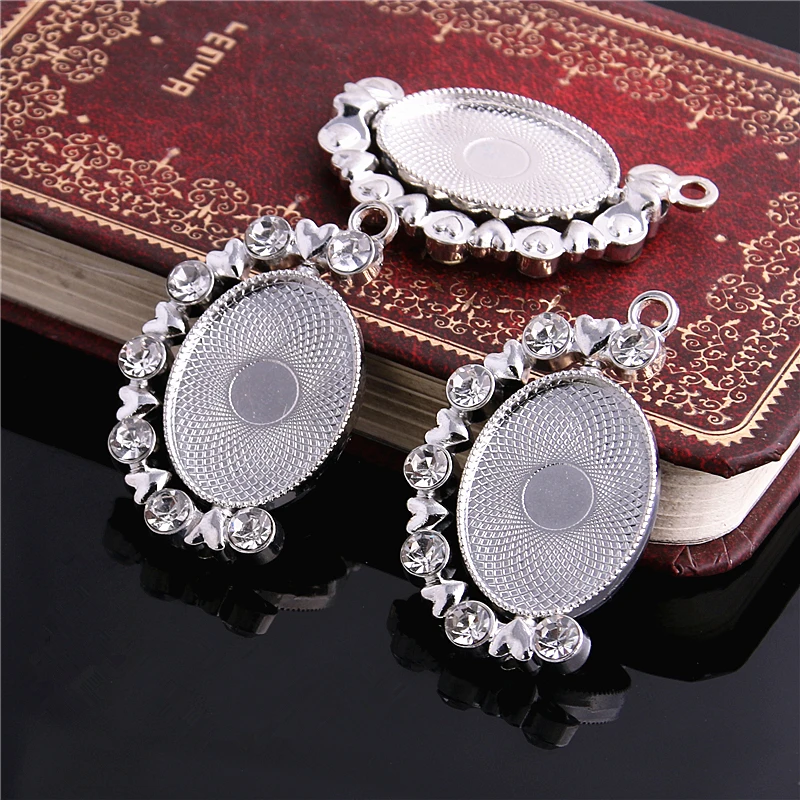 

5pcs 18*25mm Inner Size Rotation Drill Double oval White K Color Cameo Cabochon Base Setting Blank Charms Fashion Pendant SZ-1