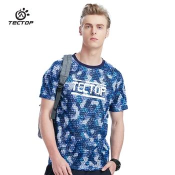 TECTOP Outdoors Running T-Shirts Men Summer Tops Slim Fit Sport Shirt Quick Dry breathable Hiking Absorb sweat shirt Male
