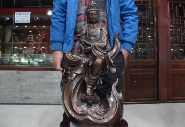 

song voge gem S1473 Chinese buddhism pure red Bronze copper fastdom Ruyi kwan-yin Bodhisattva Statue