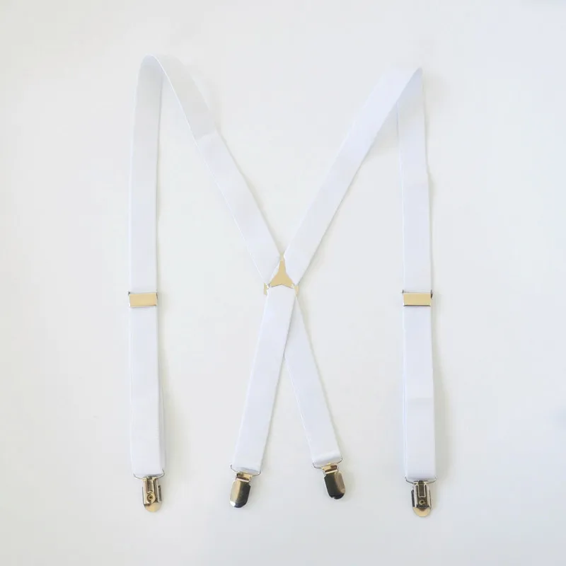 Mens Womens Fashion Solid White Suspenders Braces Clip on X Back