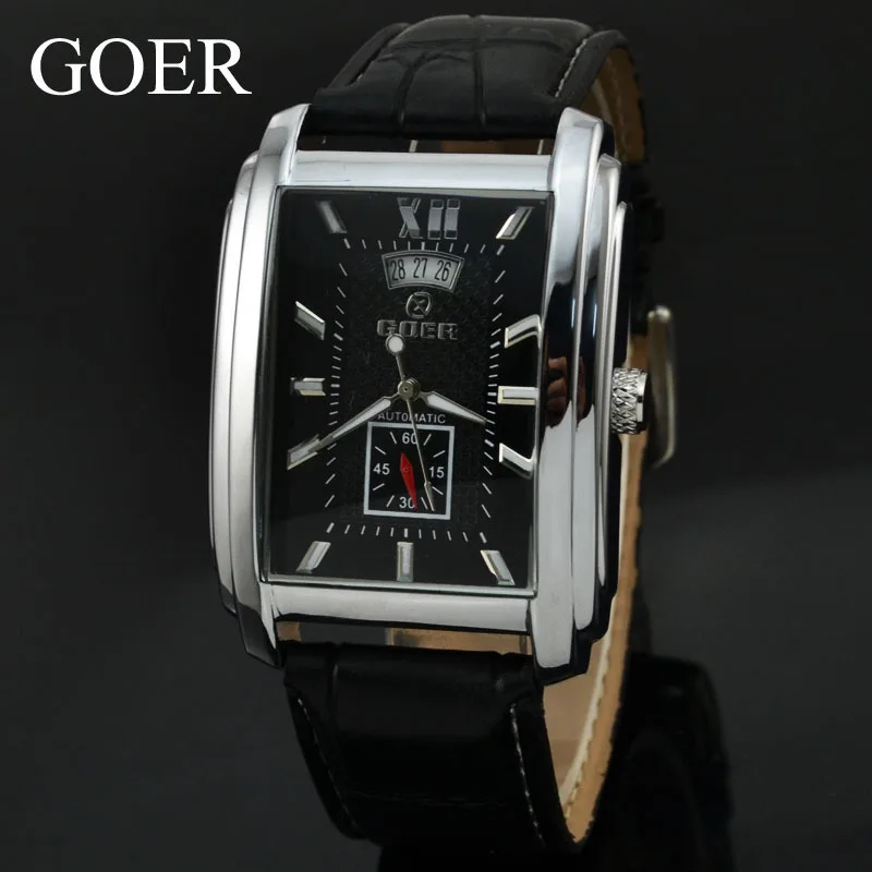 Brand GOER Watches PU Leather Automatic Mechanical Men Watch Fashion