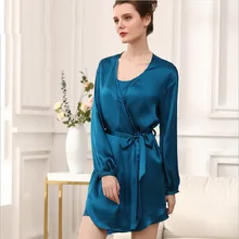 Женский ночной халат, комплекты шелковых платьев, лето-осень, женское сексуальное однотонное Ночное платье, одежда для сна, большие размеры, комплекты ночной одежды