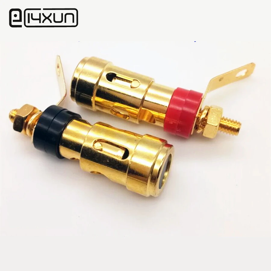 

EClyxun 1pair 4mm Gold Plated Self Locking Red + Black Audio Terminal Banana Socket with Spring for Power Amplifier Speaker