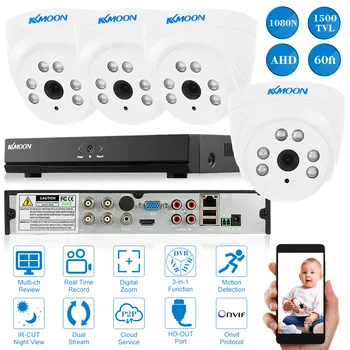 

KKmoon AHD 4CH CCTV System Full 1080N/720P DVR NVR Onvif 720P 1500TVL AHD CCTV Camera Set Home Security System Surveillance Kit