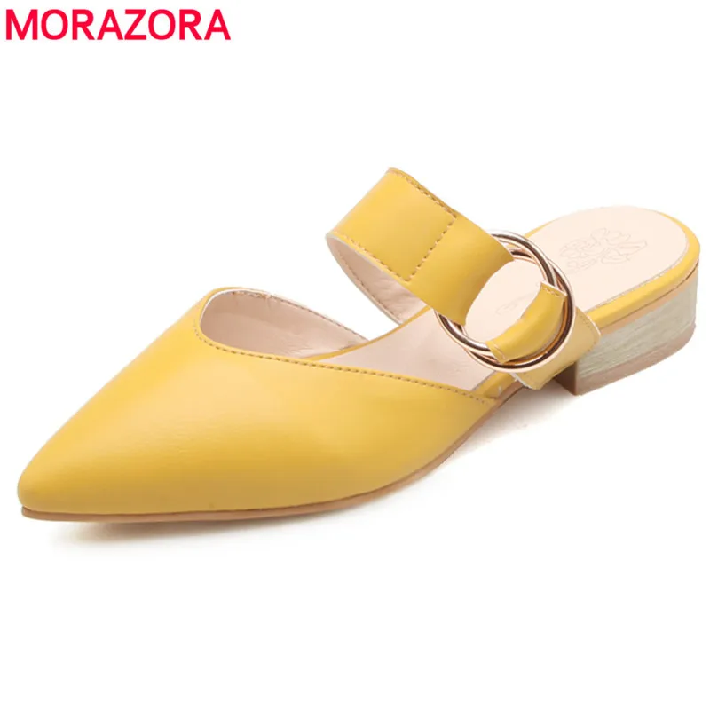 

MORAZORA Plus size 34-44 new arrive women sandals pointed toe with buckle square heel women's mules sweet ladies dress shoes