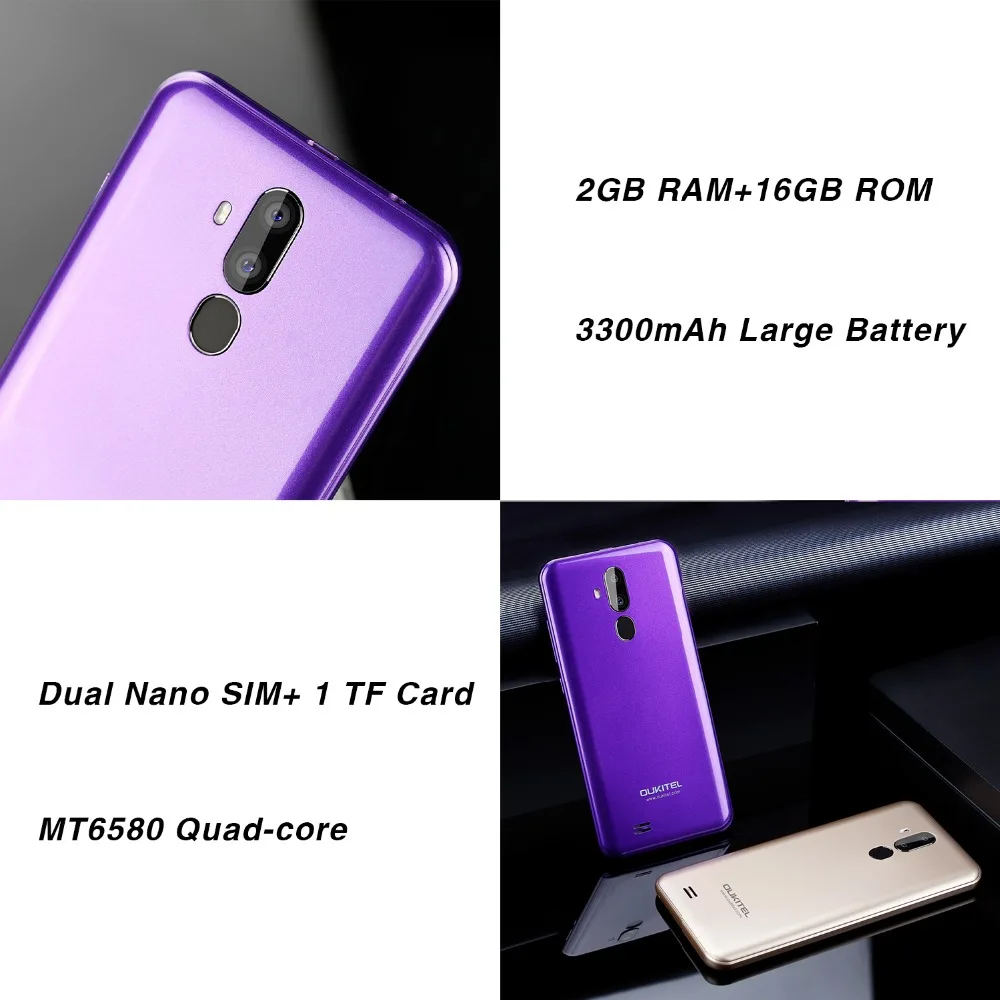 Мобильный телефон OUKITEL C12 экран 6 18 дюйма 19:9 на базе Android 8 1 MTK6580 сканер лица 2 ГБ 16 3300