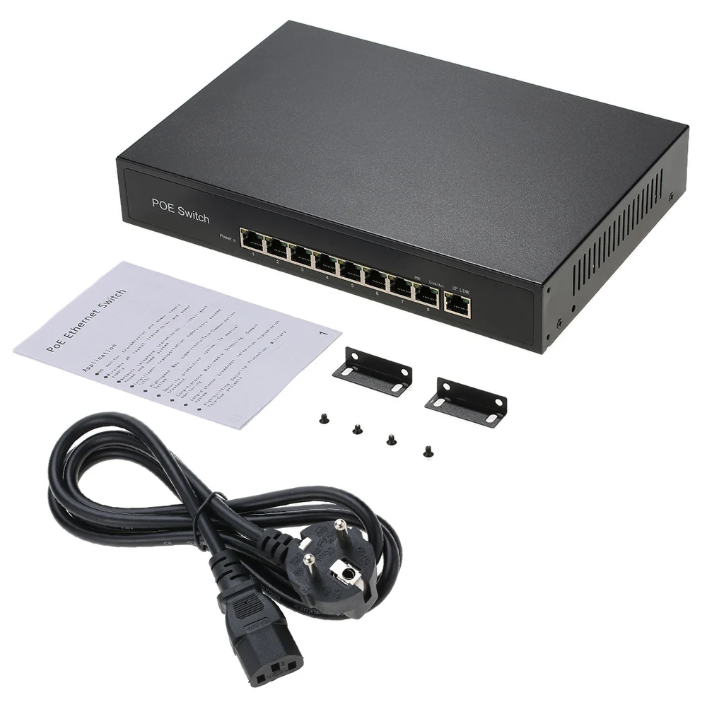 

1+8 Ports 100Mbps PoE Switch Injector Power over Ethernet IEEE 802.3af for Cameras AP VoIP Built-in Power Supply Switch EU Plug