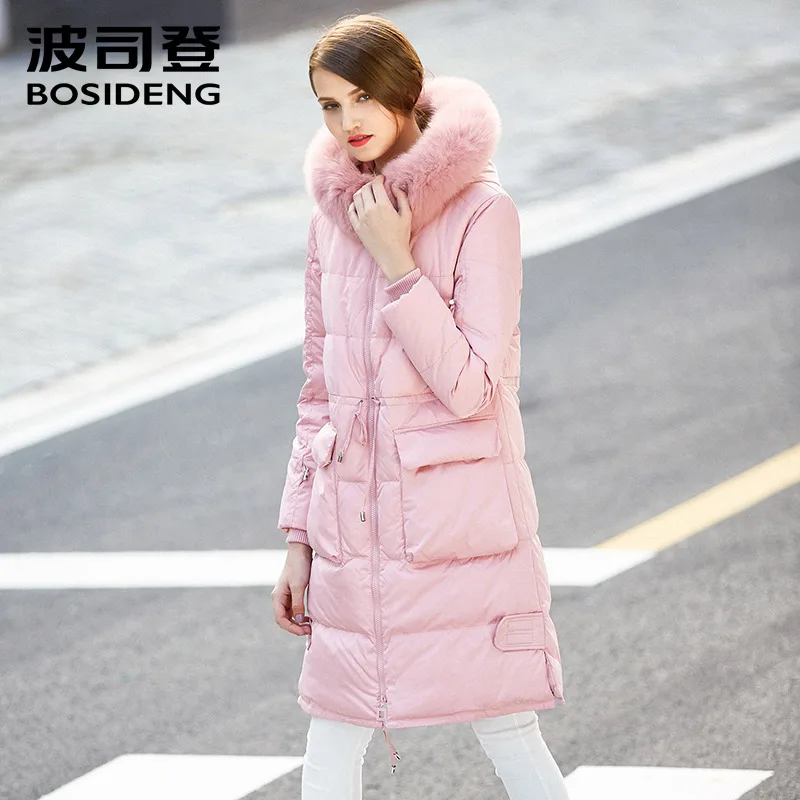 BOSIDENG winter women down coat LONG winter thickening down jacket real fox fur warm outwear hooded thicken light soft B1601246