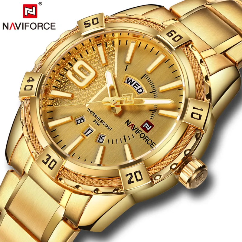 

Luxury Brand NAVIFORCE Men's Watch Fashion Sport Waterproof Clock Men's Quartz Watch Men's steel Watch Relogio Masculino+ gift